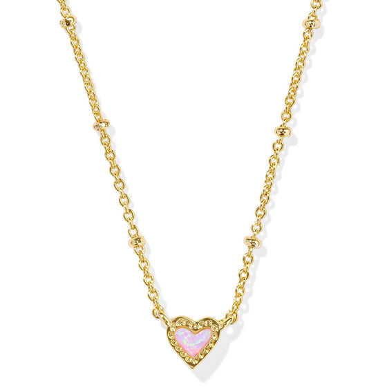 MINI ARI HEART SATELLITE SHORT PENDANT NECKLACE in bubblegum pink opal