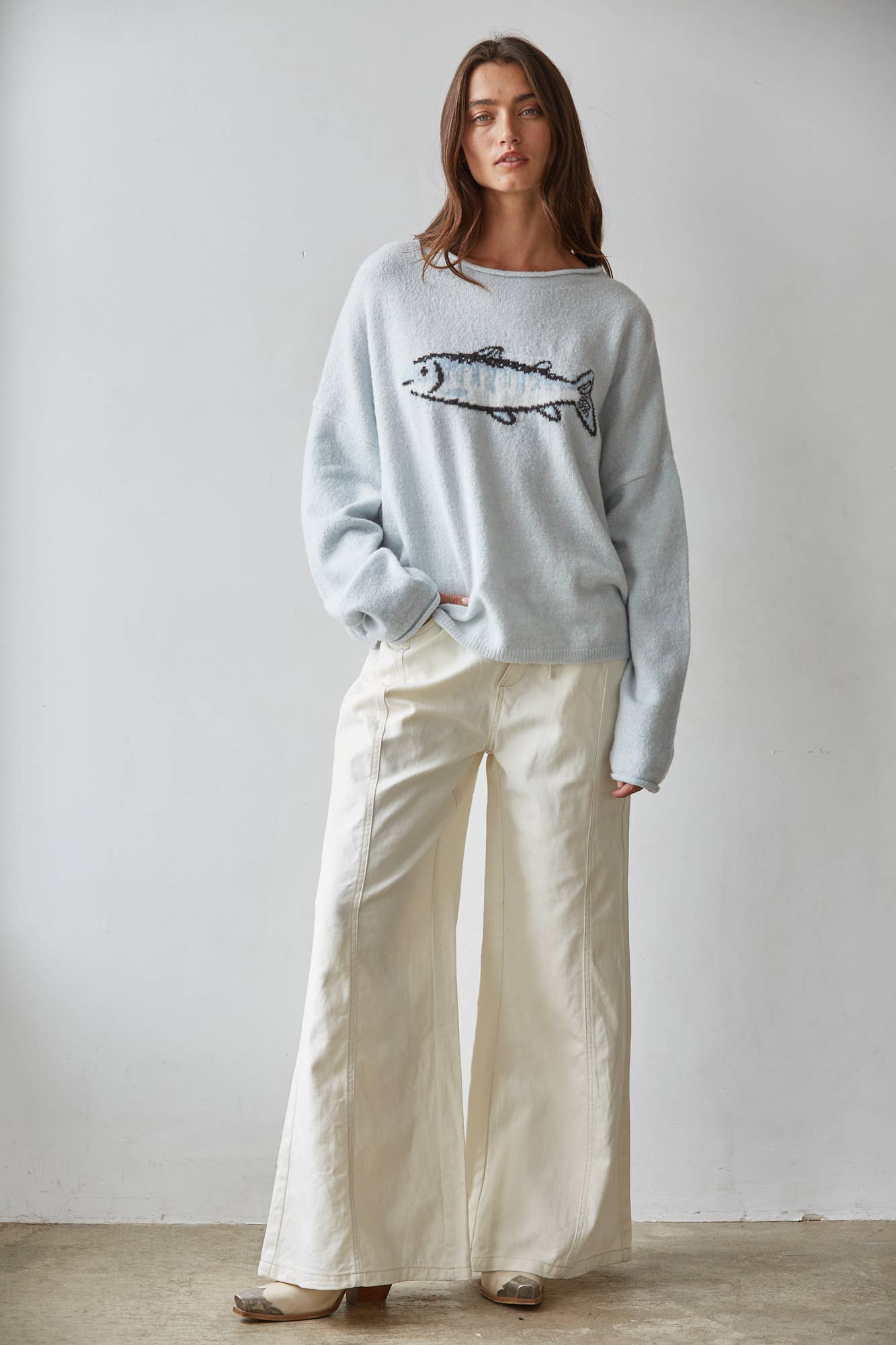 Roll Neck Fish Design Sweater