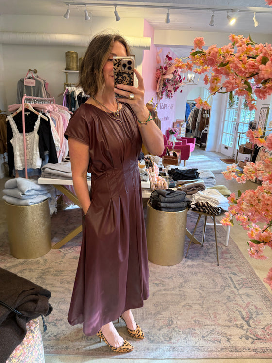 VEGAN LEATHER MIDI DRESS