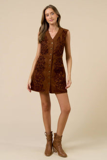  SLEEVELESS BUTTON-DOWN SUEDE DRESS
