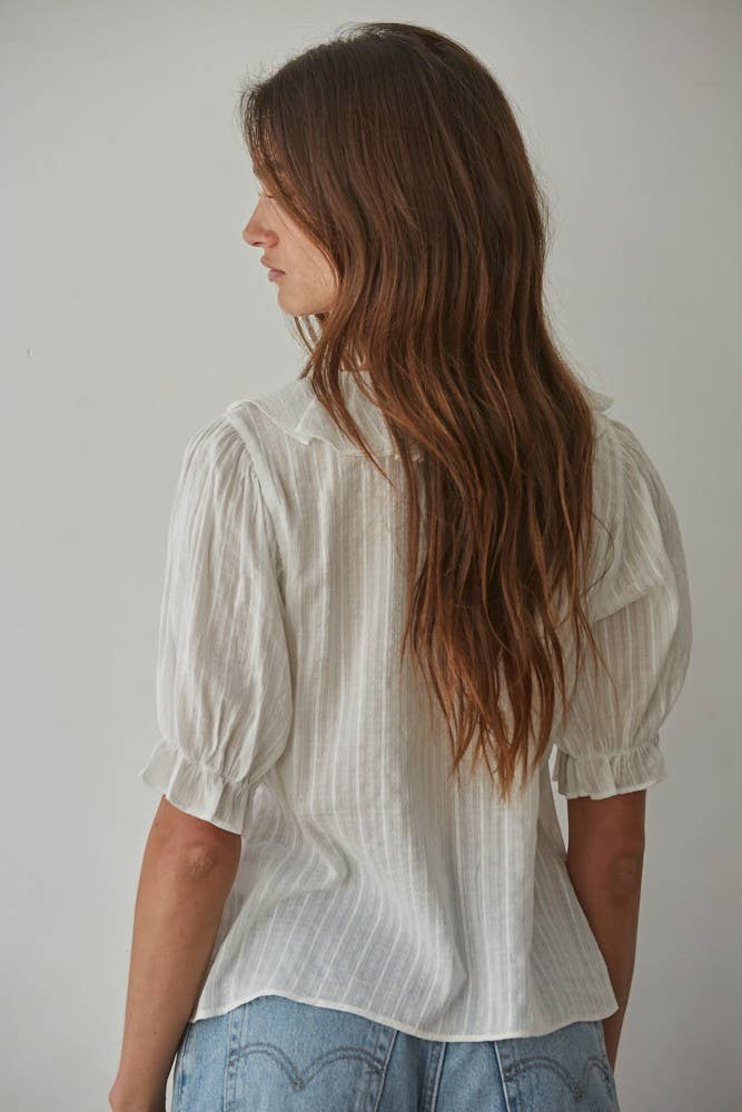 Woven V-Neck Short Sleeve Top
