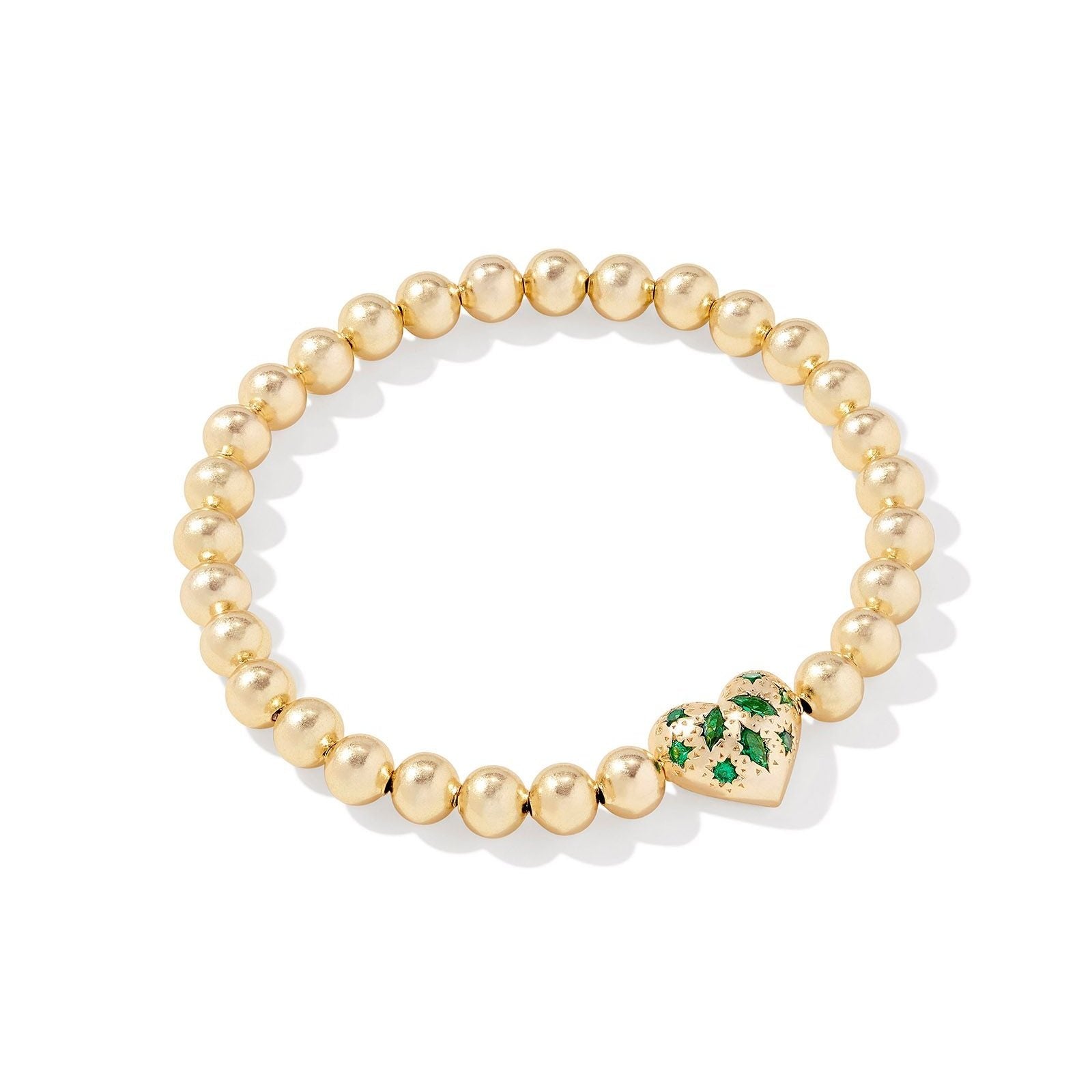 HOLLAND GOLD HEART STRETCH BRACELET in green crystal