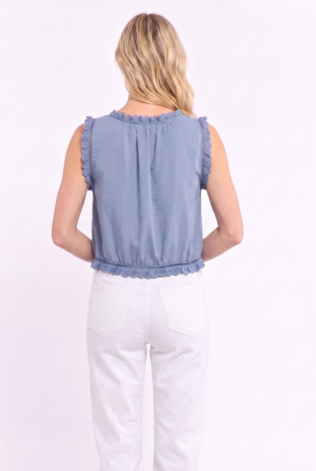 Embroidered Broderie  Cotton Sleeveless Top