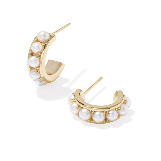 KRISTA HUGGIE EARRINGS in gold white pearl