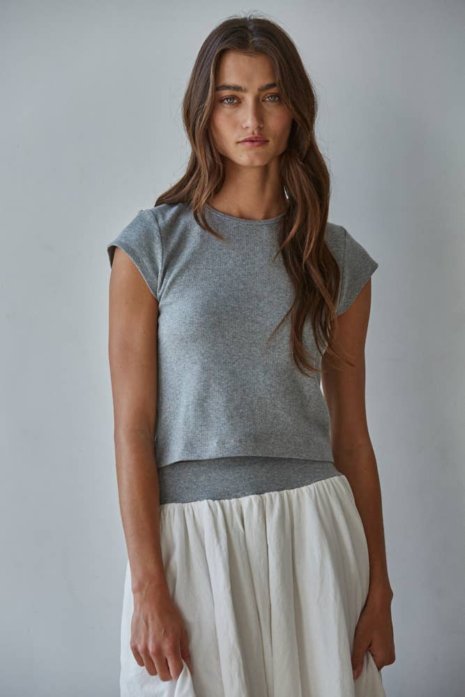 Knit Ribbed Short Sleeve Tee