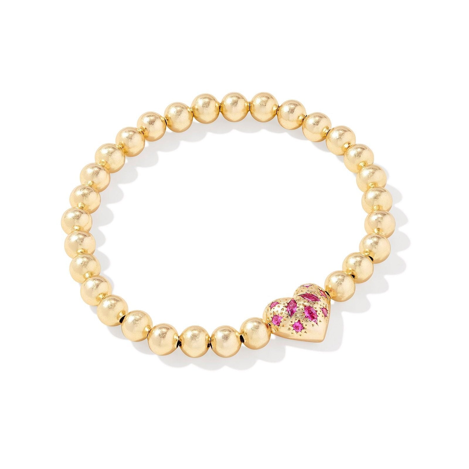 HOLLAND GOLD HEART STRETCH BRACELET in pink crystal