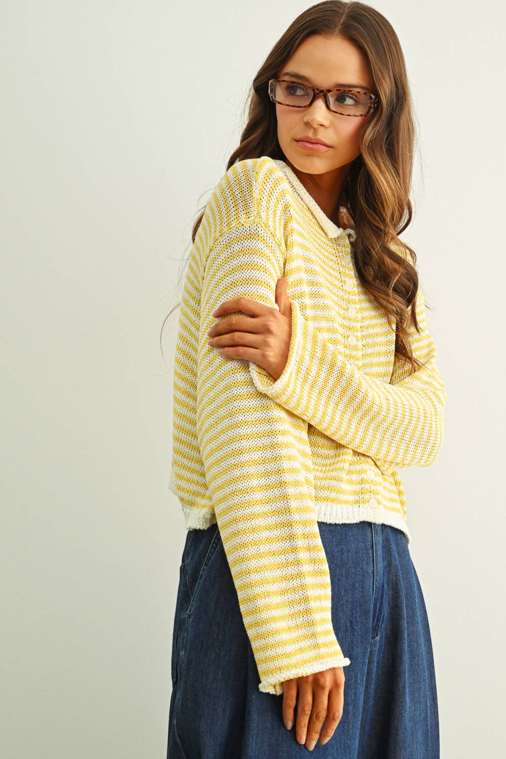 COLOR STRIPE BUTTON FRONT KNIT CARDIGAN