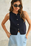 METAL BUTTON DETAIL KNIT VEST