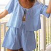 BLUE GINGHAM TIE FRONT TOP + SHORTS SET