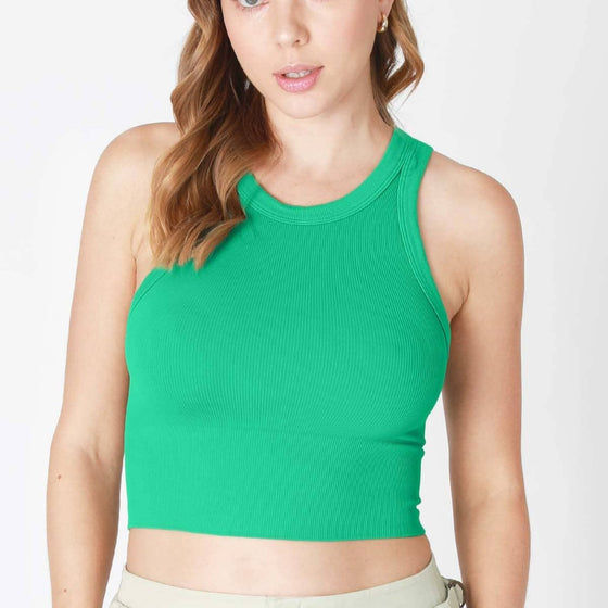 RIBBED HIGH NECK CROP TOP - vivid green