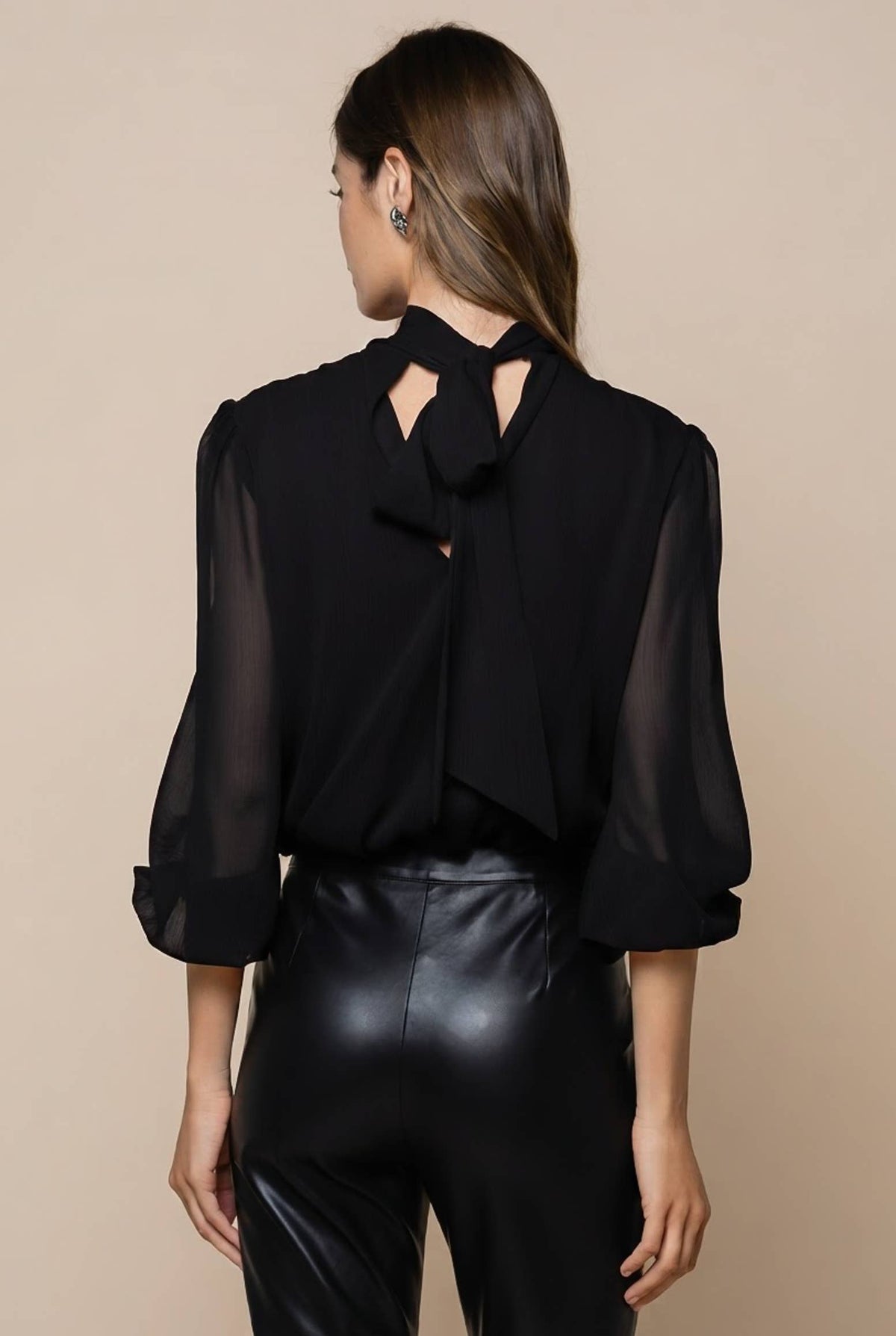 Mock Neck Draped Balloon Blouse