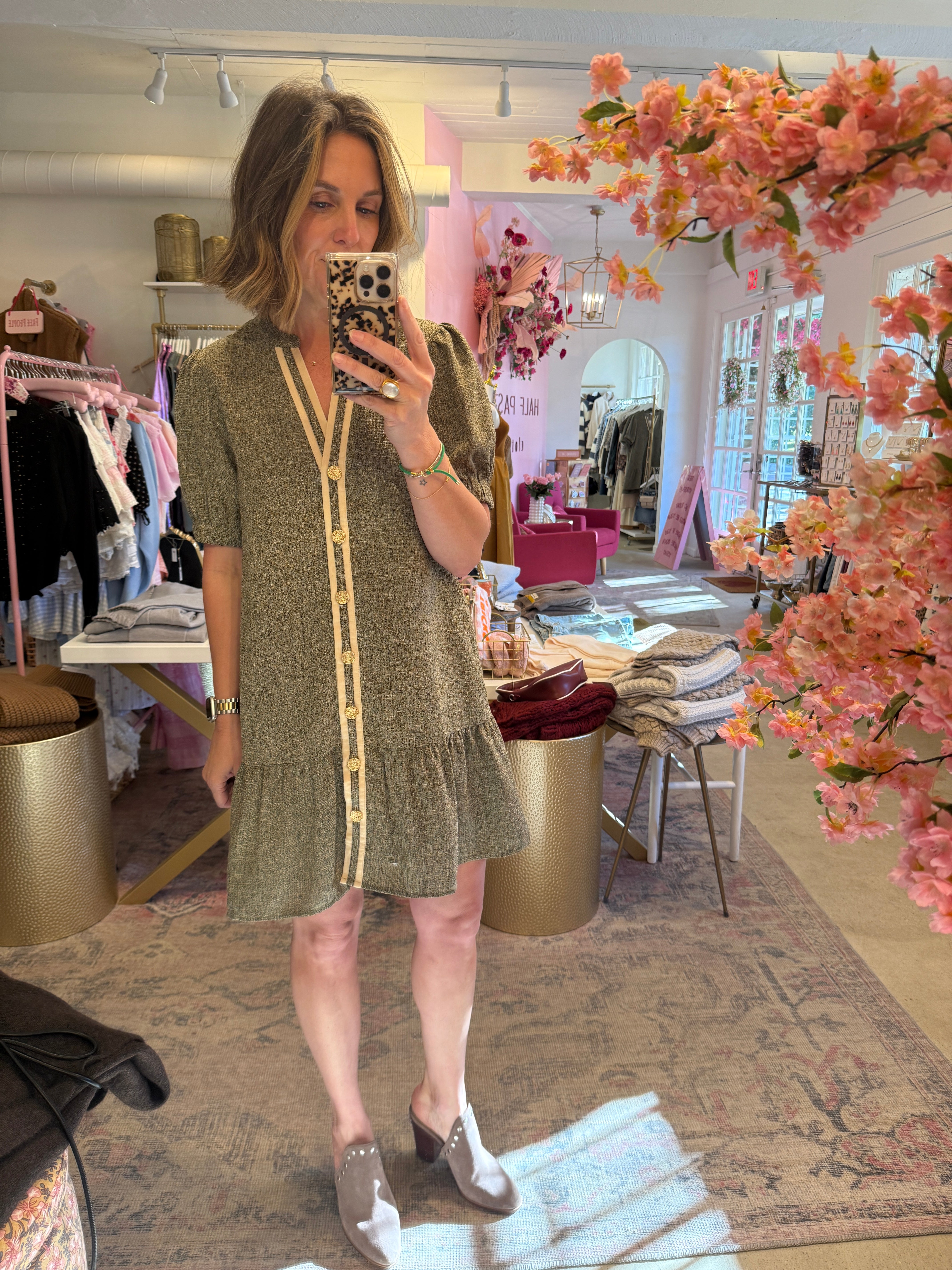 TEXTURED BUTTON UP DRESS