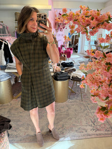  PLAID FUNNEL NECK DRESS
