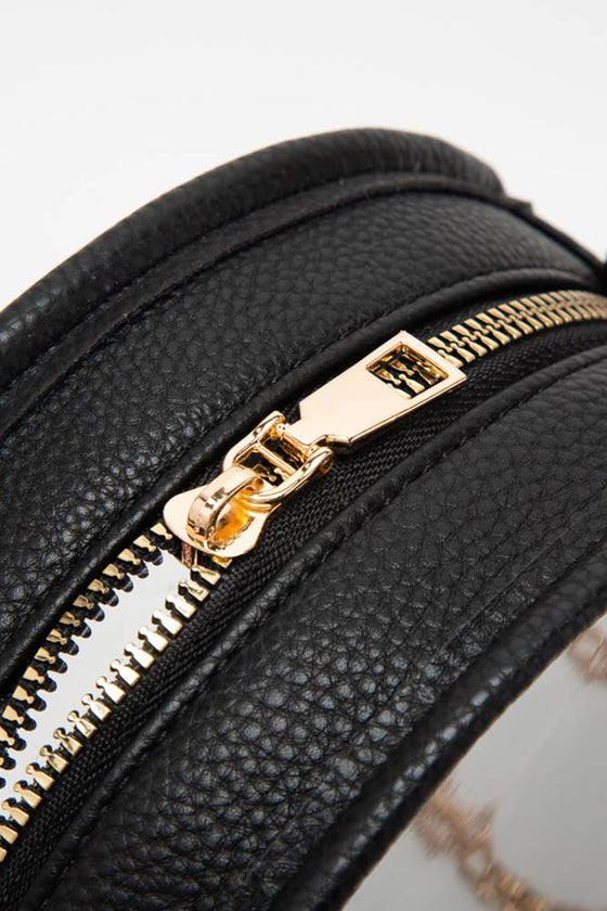 LEOPARD TRIM CLEAR ROUND CROSSBODY BAG