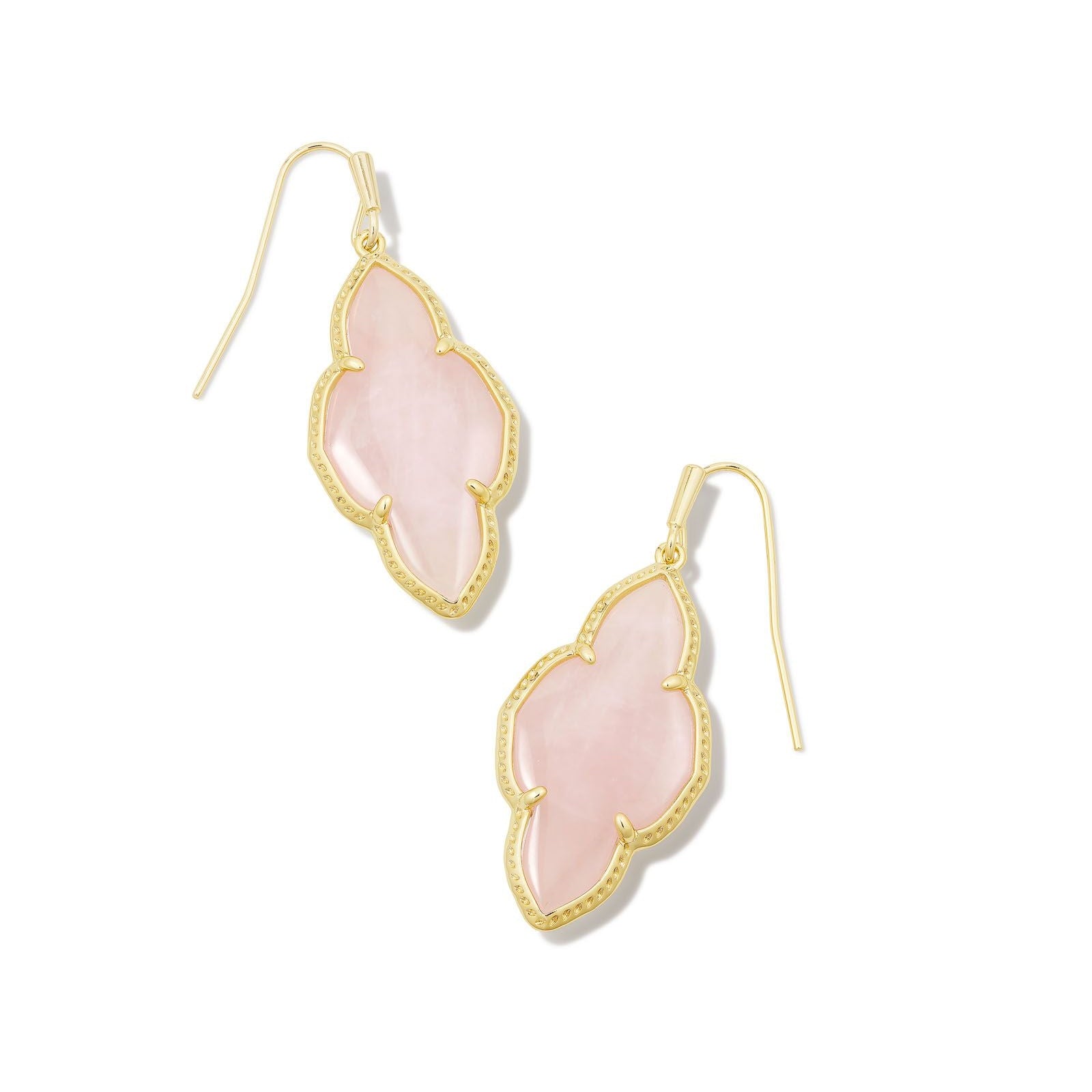 ABBIE DROP GOLD EARRINGS in rose quartz