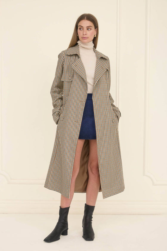 MOON RIVER - PLAID BELTED TRENCH COAT