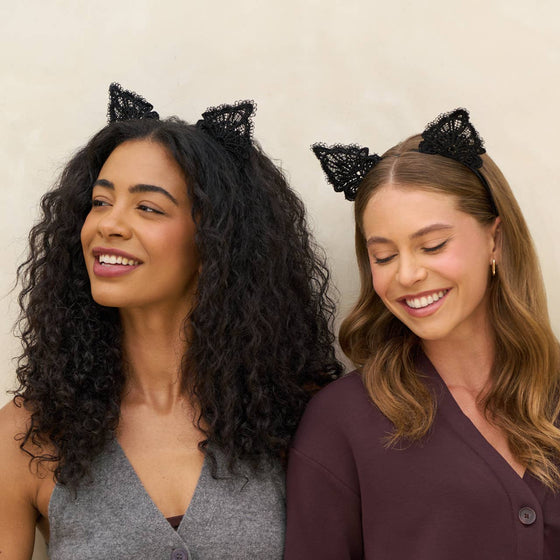 LACE HEADBAND & MASK 2PC SET - Black Cat