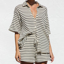  WAFFLE STRIPED SHIRT AND SHORTS SET