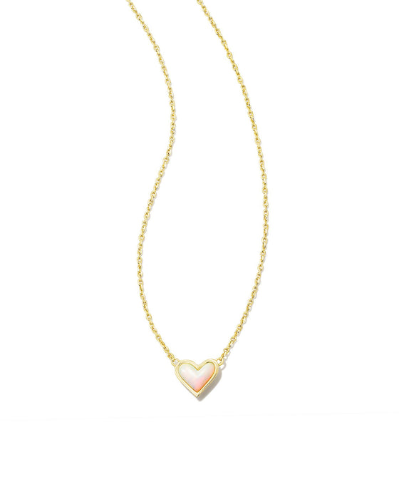 FRAMED ARI HEART PENDANT GOLD NECKLACE in white opalescent resin