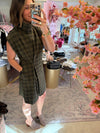PLAID FUNNEL NECK DRESS