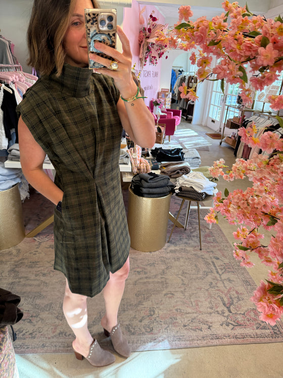PLAID FUNNEL NECK DRESS