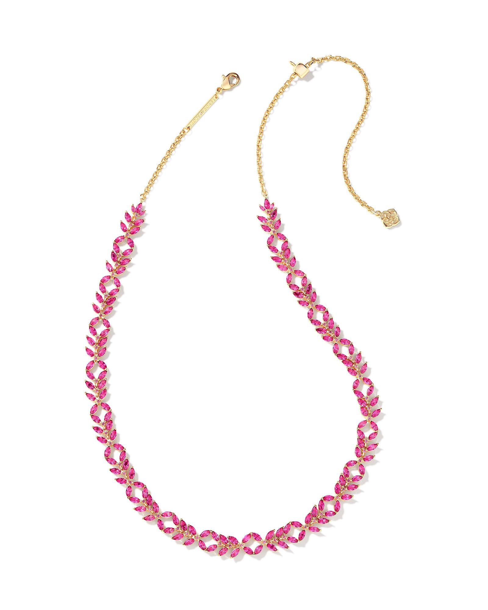 ROSALIE GOLD TENNIS NECKLACE in pink crystal