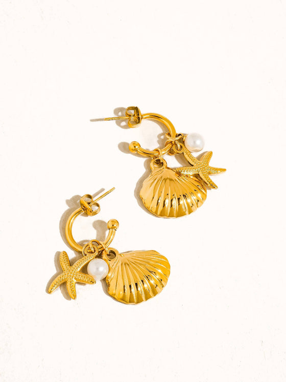 MARLÈNE 18K GOLD NON-TARNISH SEA SHELL AND STAR EARRING