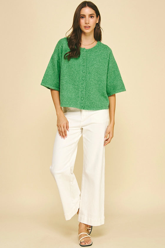 BUTTON DOWN SHORT SLEEVE SWEATER