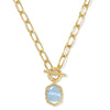 DAPHNE LINK CHAIN GOLD NECKLACE in light blue mother of pearl