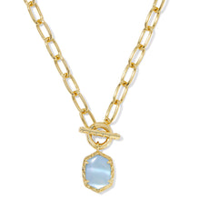  DAPHNE LINK CHAIN GOLD NECKLACE in light blue mother of pearl