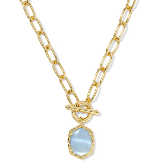 DAPHNE LINK CHAIN GOLD NECKLACE in light blue mother of pearl