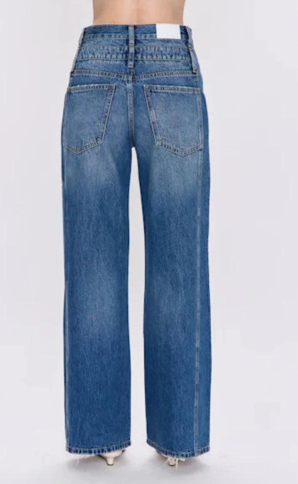 CALEB HIGH RISE RELAXED STACKED WAIST JEANS in echo
