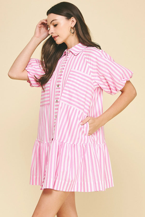 STACIE STRIPED BUTTON DOWN DRESS