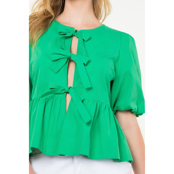 PUFF SLEEVE FRONT TIE TOP