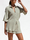 WAFFLE STRIPED SHIRT AND SHORTS SET