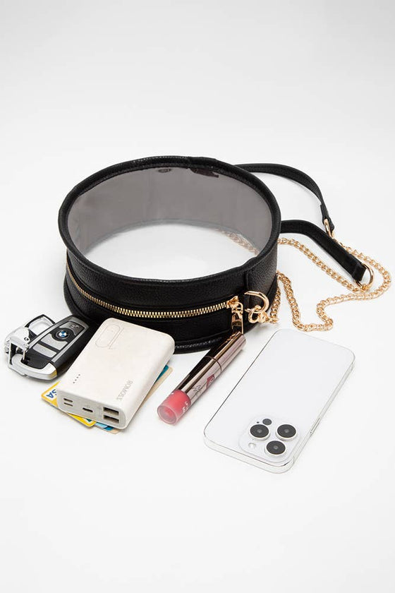 LEOPARD TRIM CLEAR ROUND CROSSBODY BAG