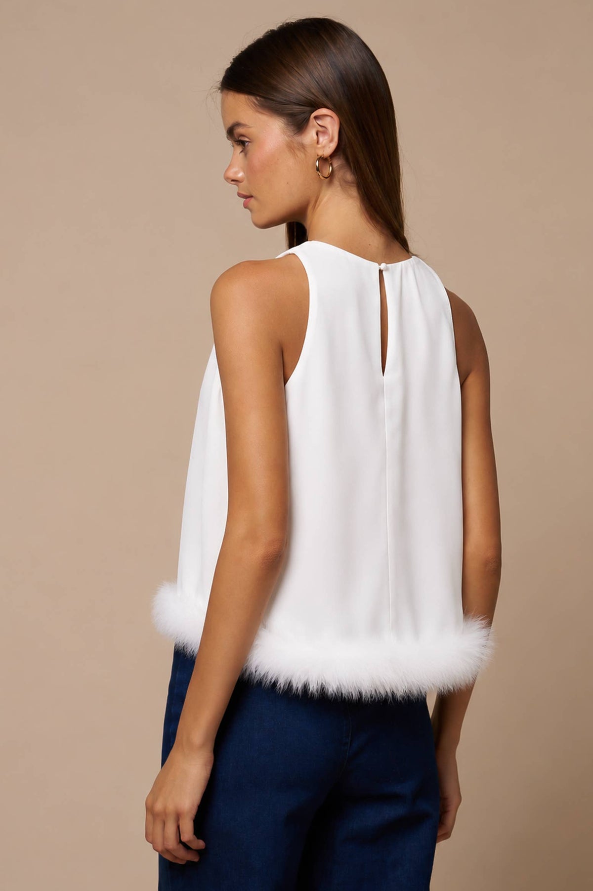 Feather Trim Sleeveless Top