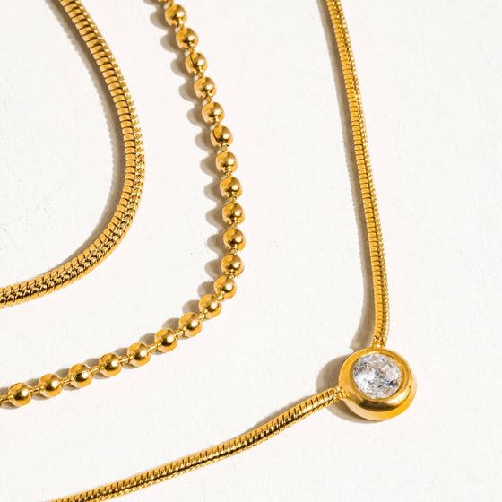 PAULETTE 18K GOLD NON-TARNISH TRILAYER CZ CHAIN NECKLACE