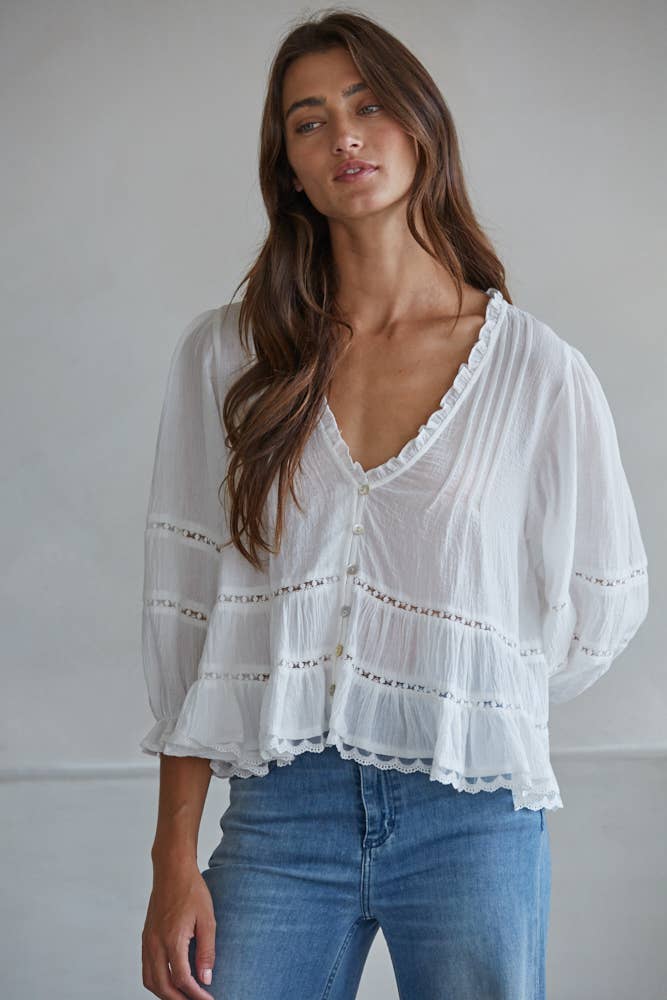 Boho Eyelet 3/4 Sleeve Top