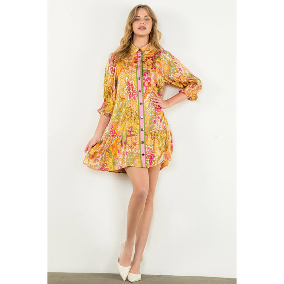 PIA LONG SLEEVE PRINT DRESS