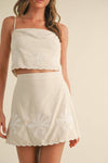 LINEN CAMI TOP AND MINI SKIRT SET WITH EMBROIDERY