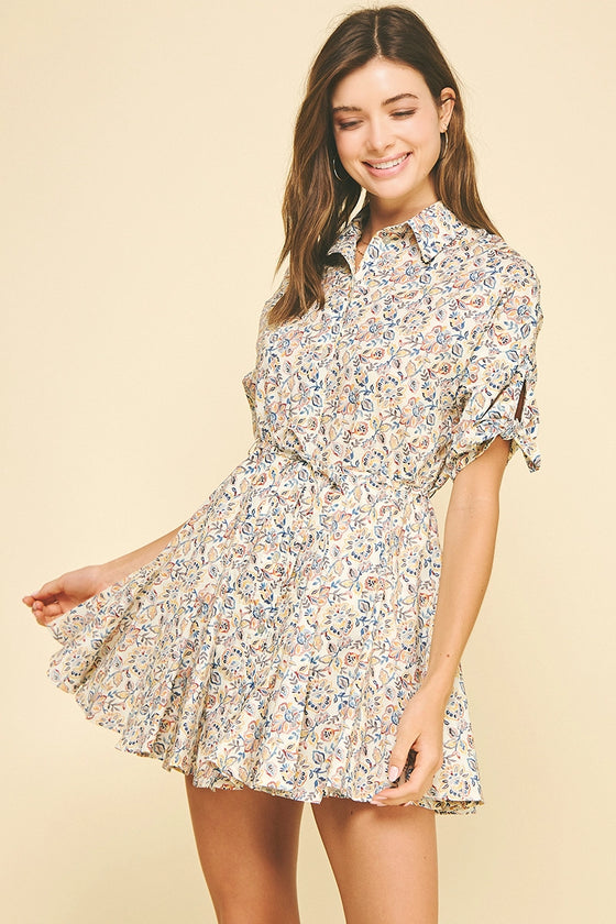 FLORAL BUTTON DOWN MINI DRESS