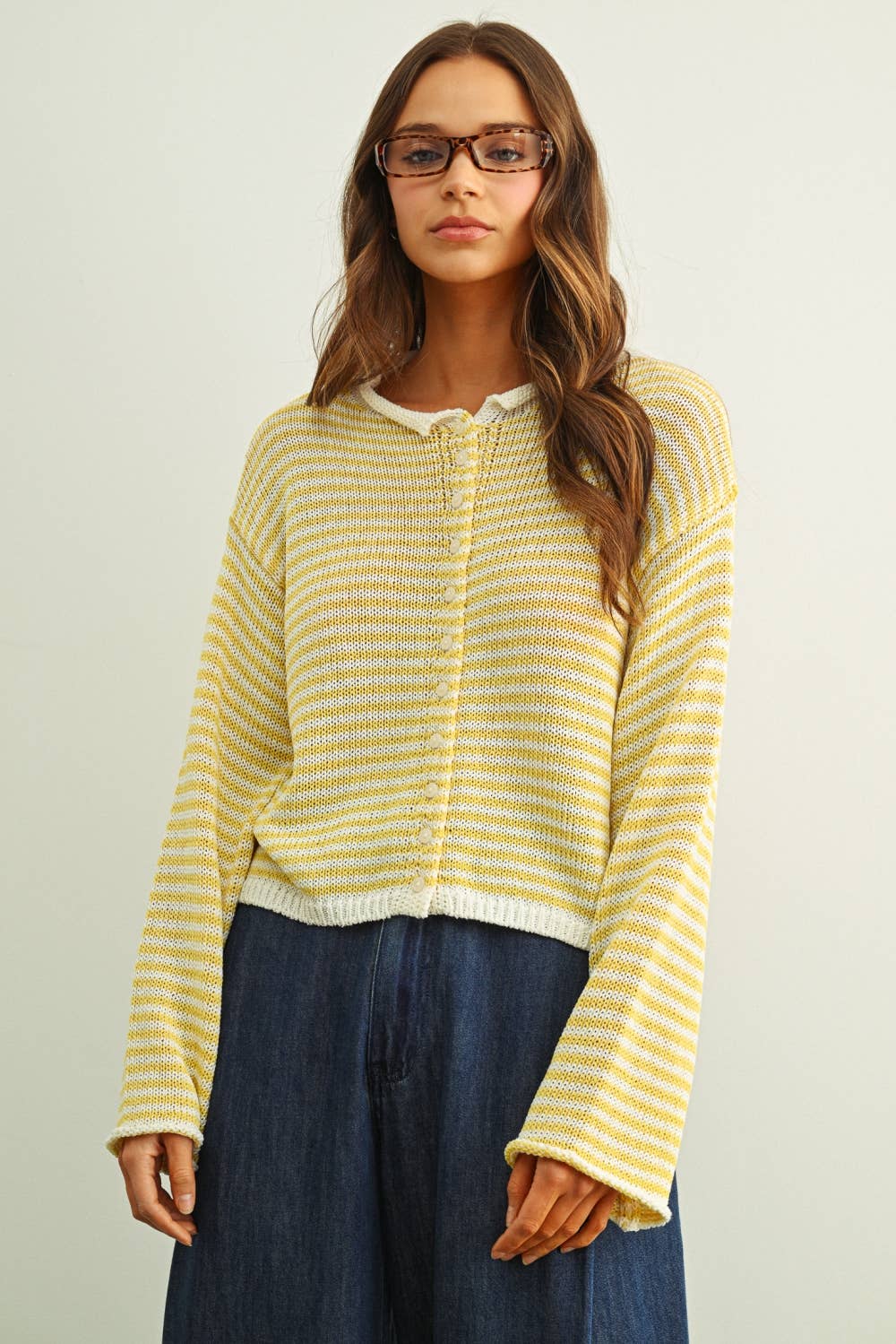 COLOR STRIPE BUTTON FRONT KNIT CARDIGAN