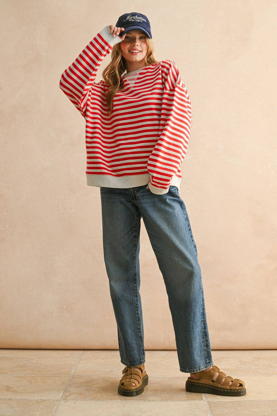 STRIPED LONG SLEEVE PULLOVER