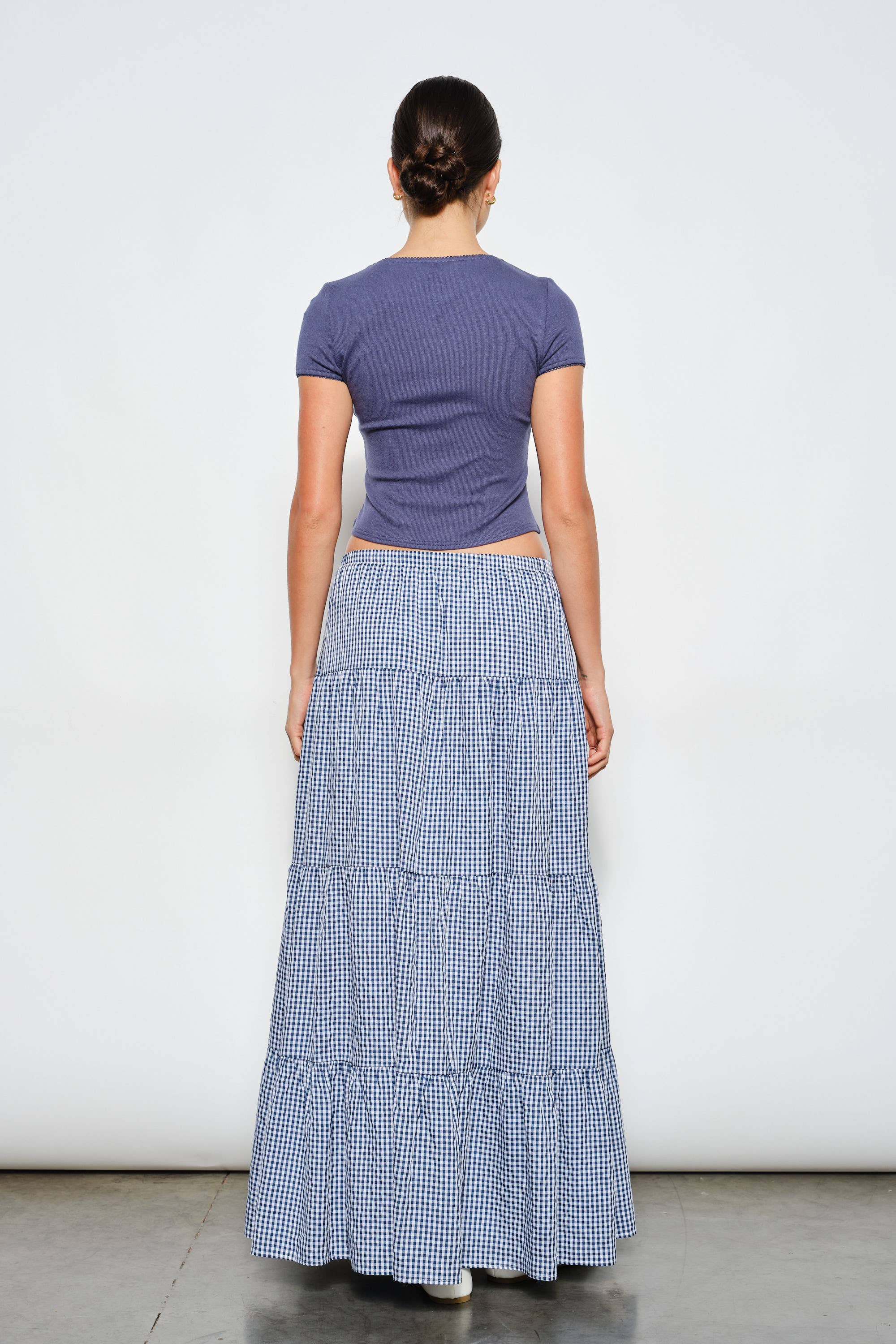 HENLEY GINGHAM TIERED MAXI SKIRT