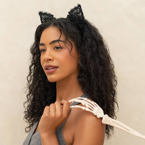 LACE HEADBAND & MASK 2PC SET - Black Cat