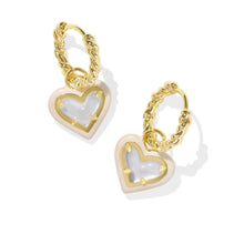  ARI HEART ENAMEL FRAMED HUGGIE EARRINGS in gold ivory mother of pearl