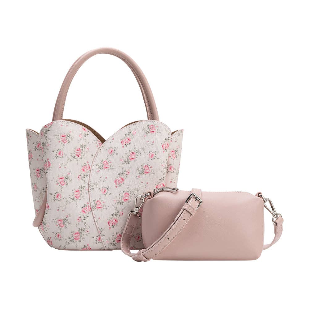 Tulip Pink Flowers Recycled Vegan Leather  Bag