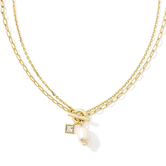 EVE CHAIN MULTI STRAND GOLD NECKLACE in white pearl