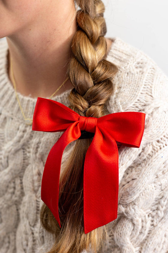 Grace & Grandeur - VDAY 24: Grace & Grandeur Delora Matte Satin Bow Barrette: Black